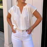 Gina Simple Vneck Blouse - White