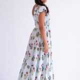 Abby Fall Sweetheart Maxi Dress - Pinstripe Floral Light Blue
