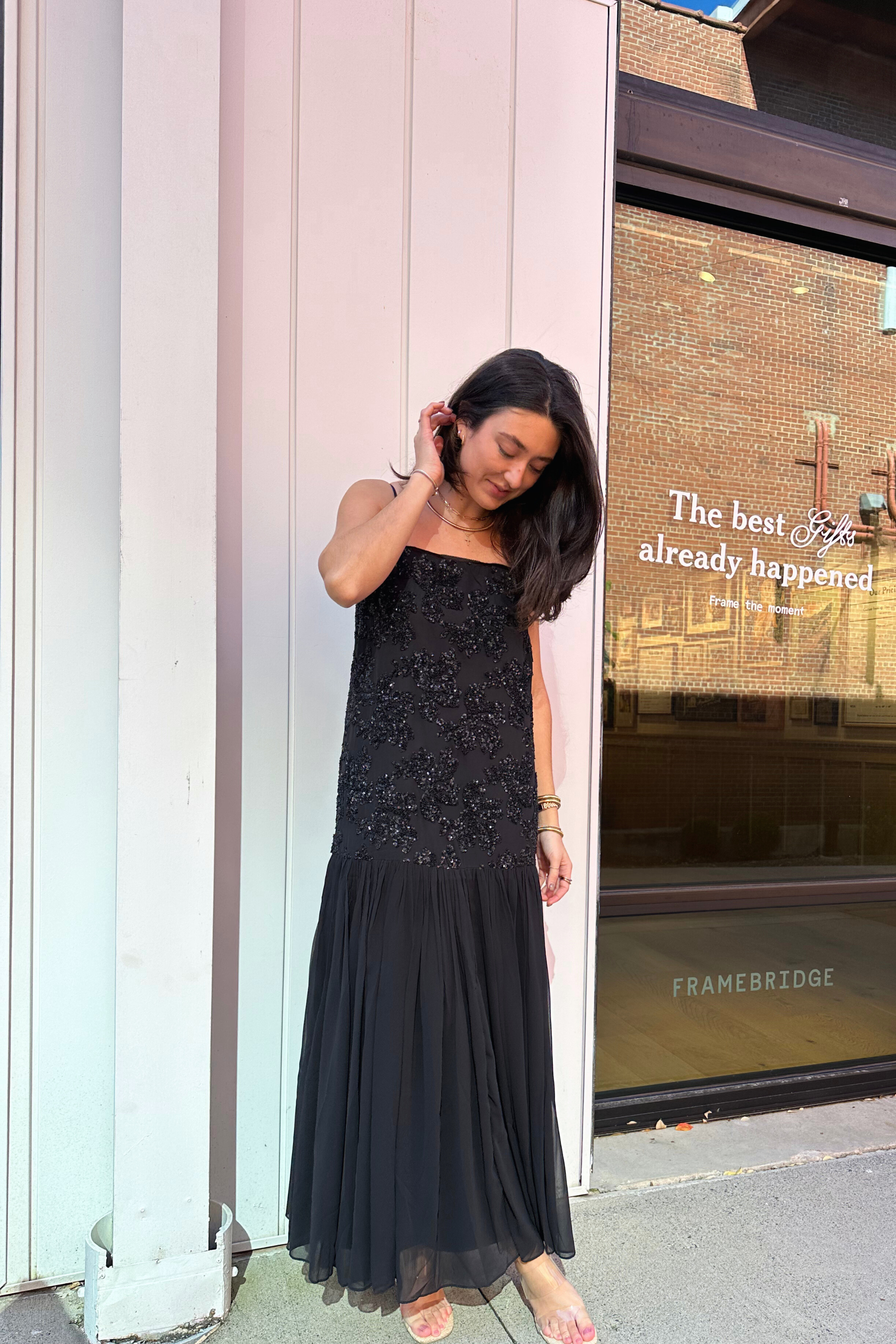 Marissa Drop Waist Sequin Dress - Black