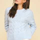 Diana Cable Crew Sweater - Baby Blue