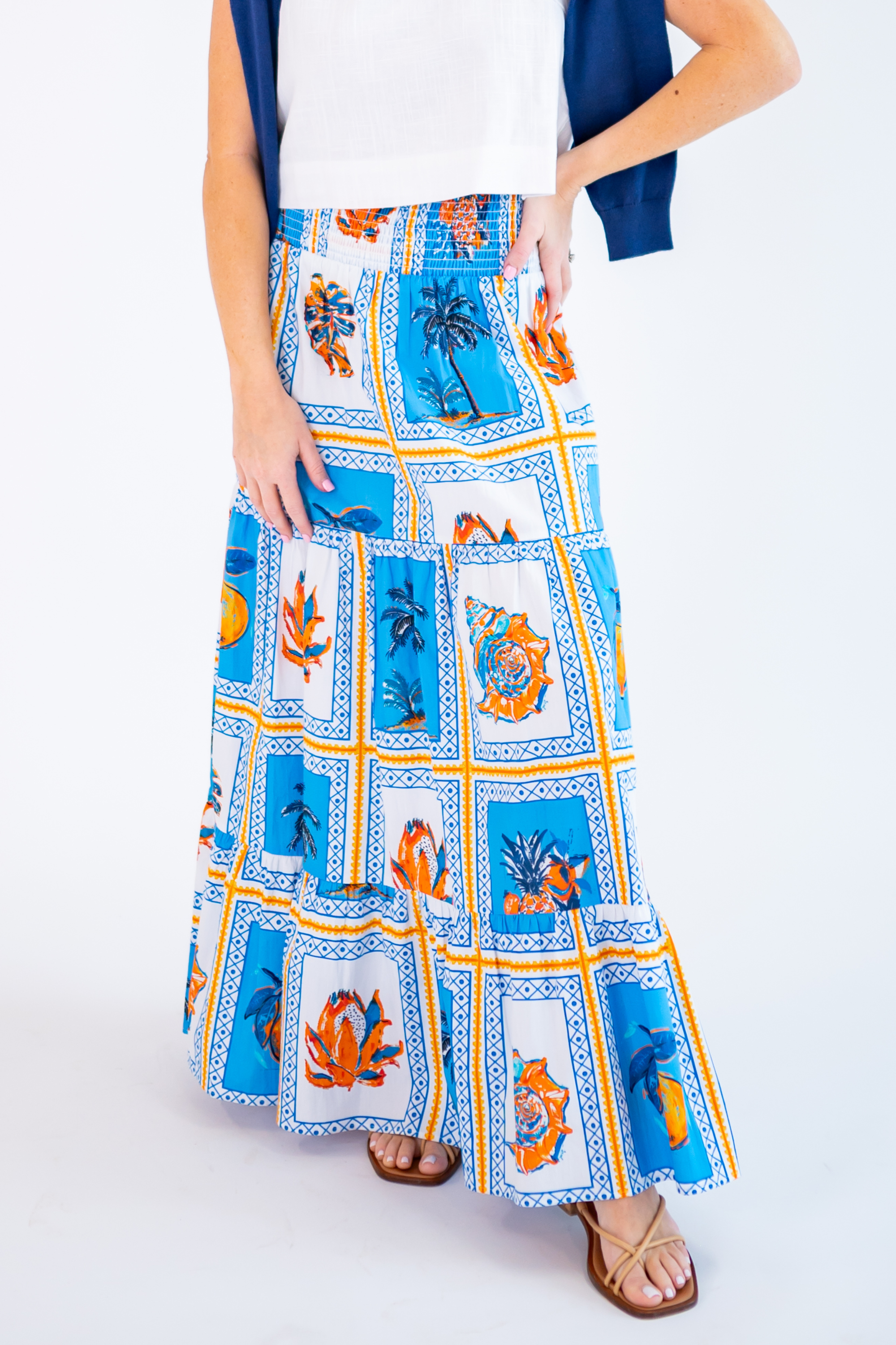 Olivia Smocked Maxi Skirt - Tropical Tile