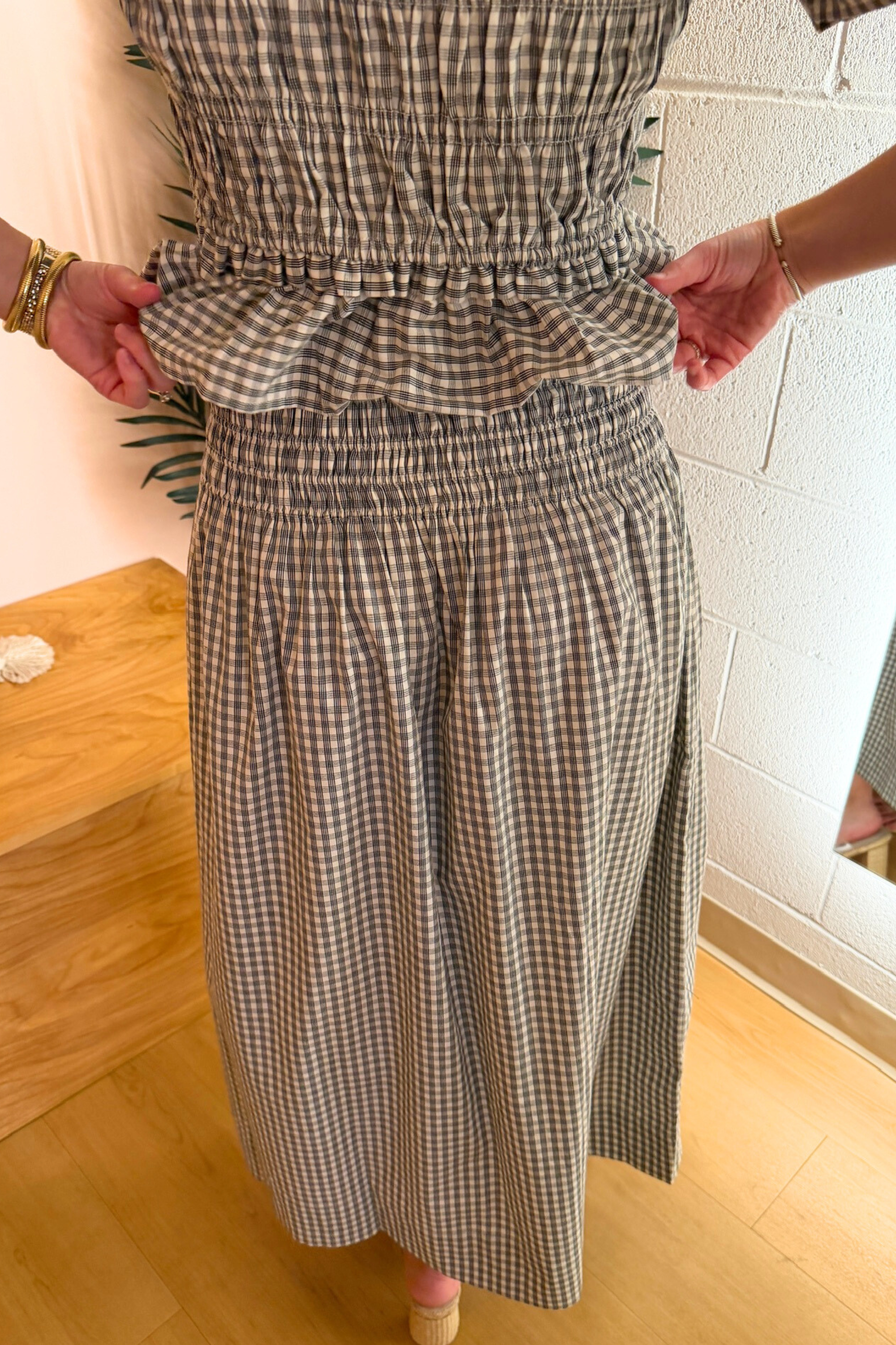 Aria Gingham Maxi Skirt - Black/Cream
