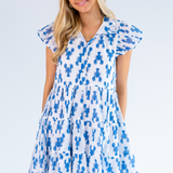 Lou Flutter Sleeve Mini Dress - Lobsters Bright Blue