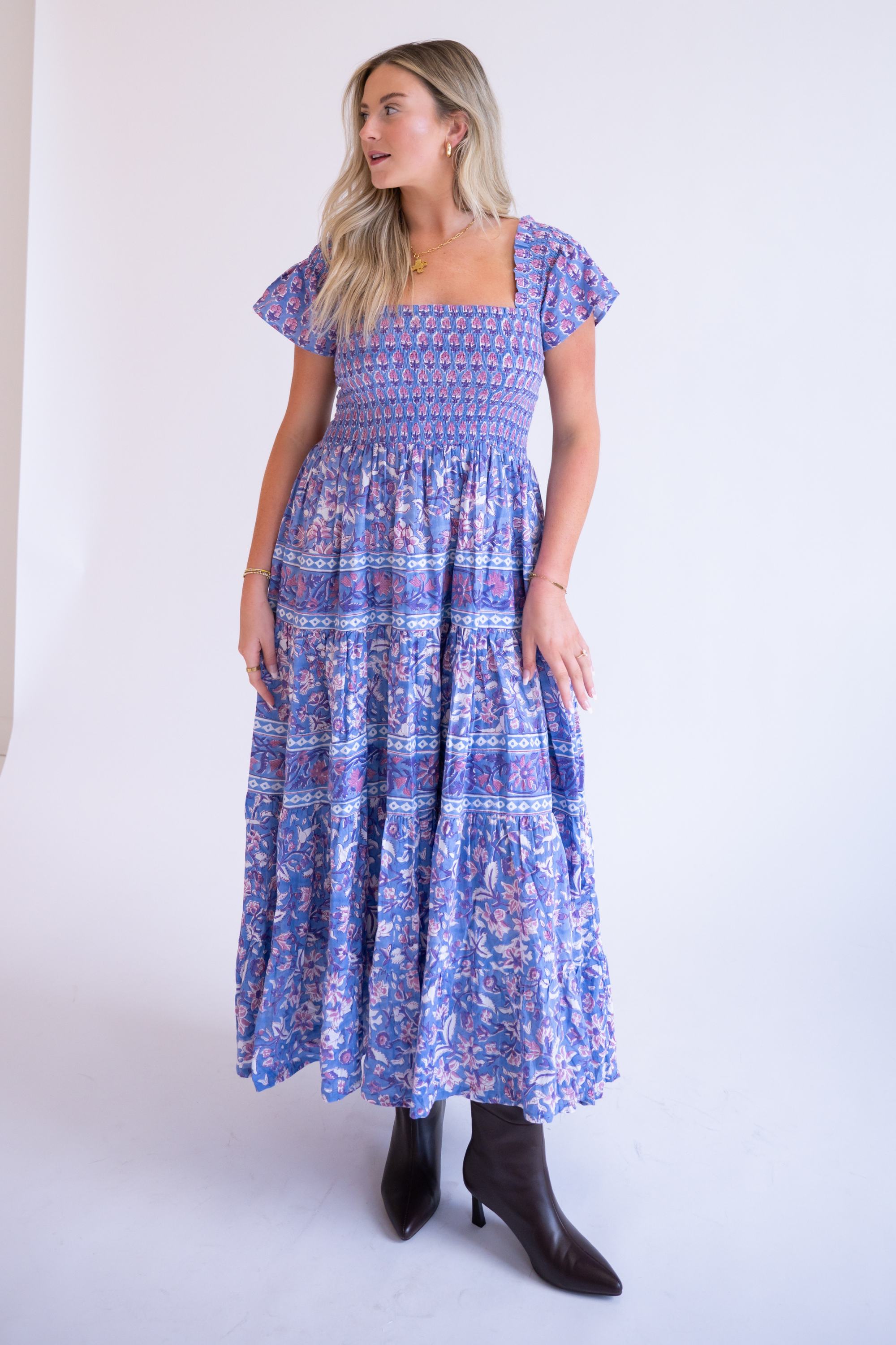 Lil Fall Smocked Maxi Dress - Purple Mix