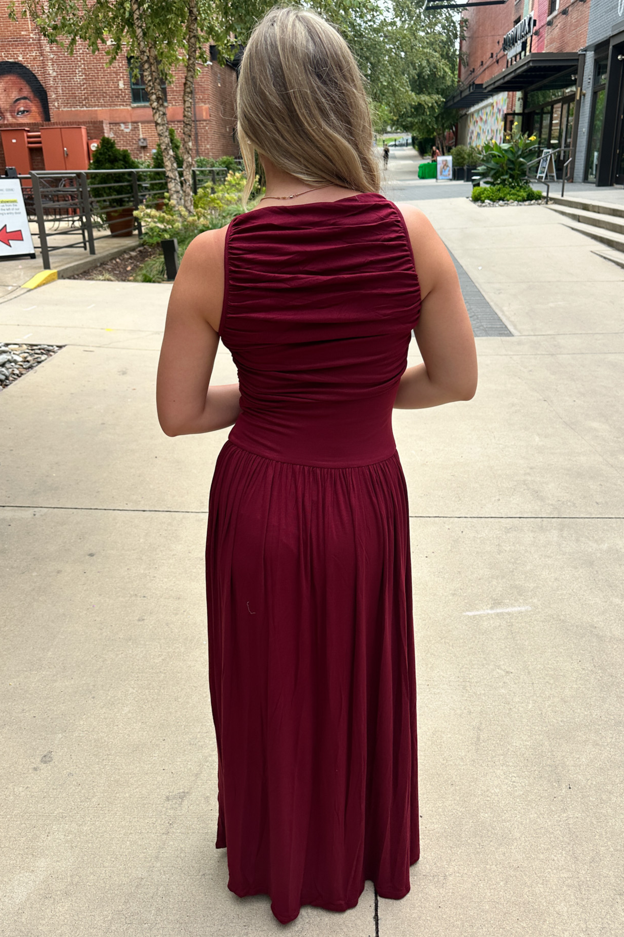 Brinley High Neck Jersey Maxi Dress - Burgundy