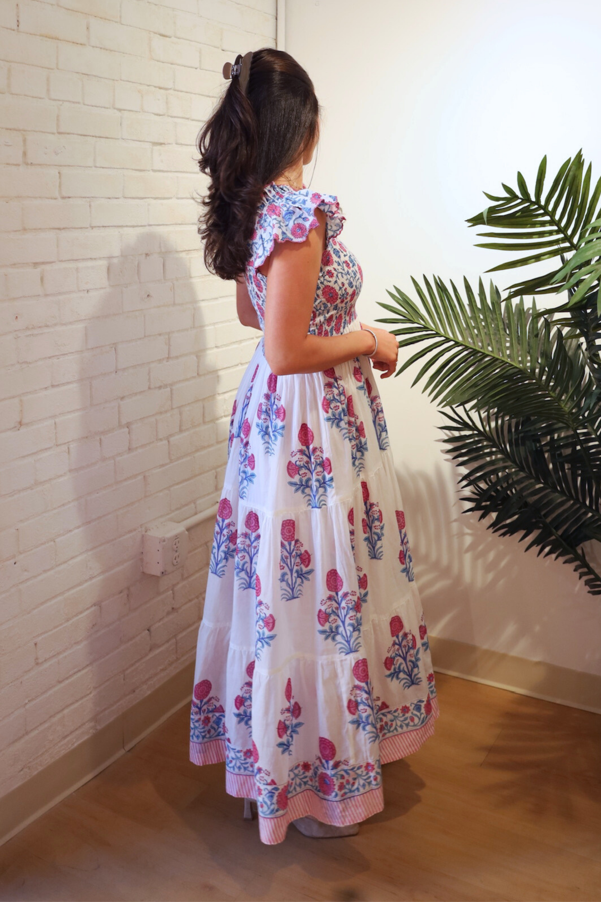 Chloe Scalloped Maxi Dress - Poppy Mix Hot Pink