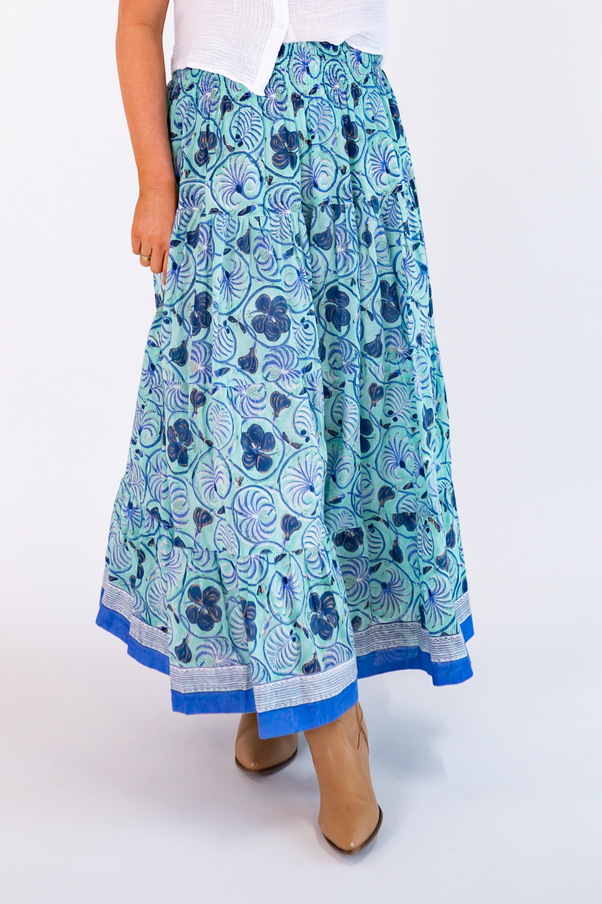 Lucy Smocked Maxi Skirt - Hibiscus Seafoam