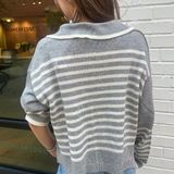 Rory Stripe Collared Sweater - Light Grey
