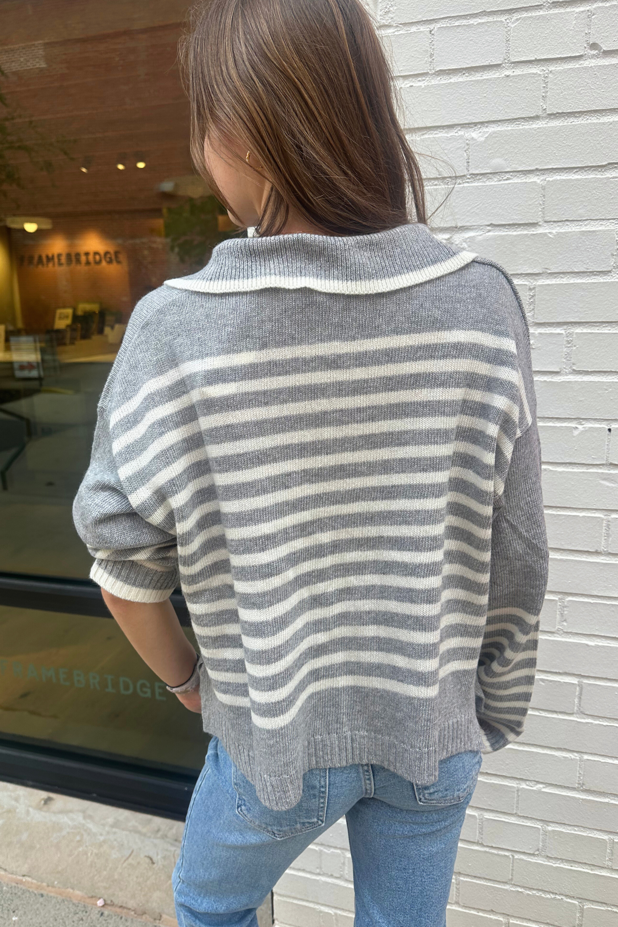 Rory Stripe Collared Sweater - Light Grey