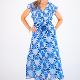 Caroline Belted Midi Dress - Blue Blossom