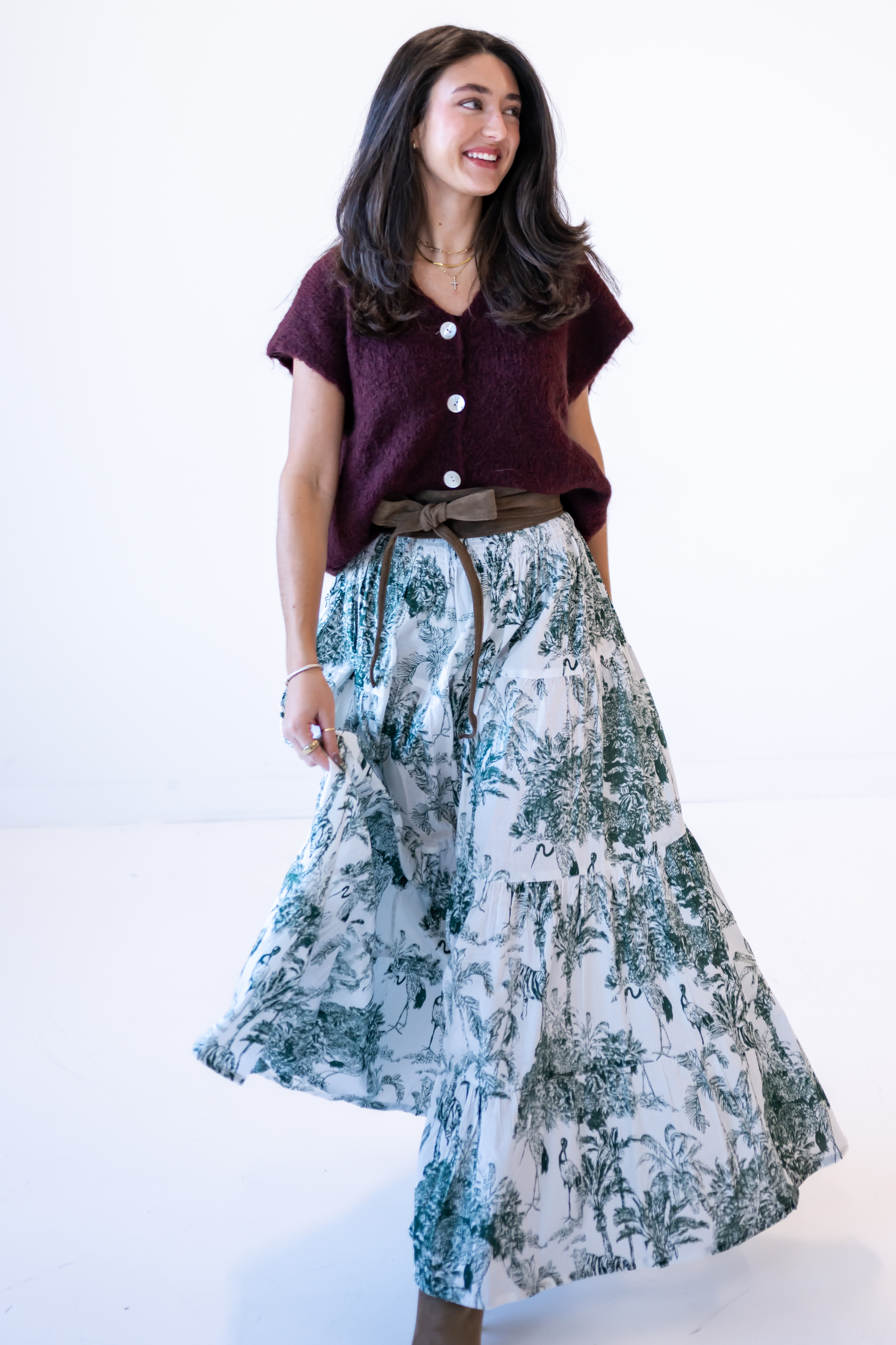 Lucy Smocked Maxi Skirt - Toile Dark Green