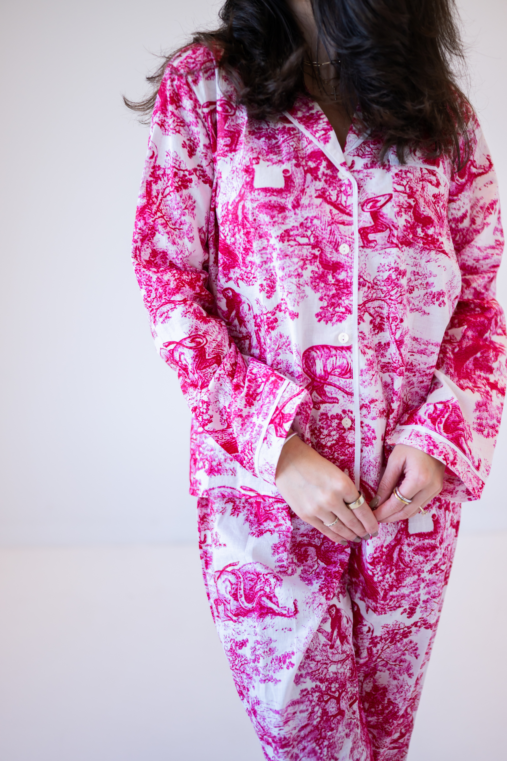 Lily Jammy Pants Set - Toile Dark Red