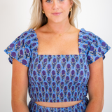 Tina Smocked Crop Top - Peri Purple Rose