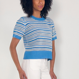 Jess Stripe Short Sleeve Sweater - Blue/Ivory