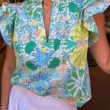 Mandi Flutter Sleeve Top - Lime Multi