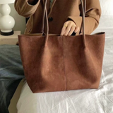 Suzy Suede Tote with Pouch - Chocolate