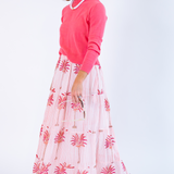 Jane Tiered Maxi Skirt - Palm Stripe Coral