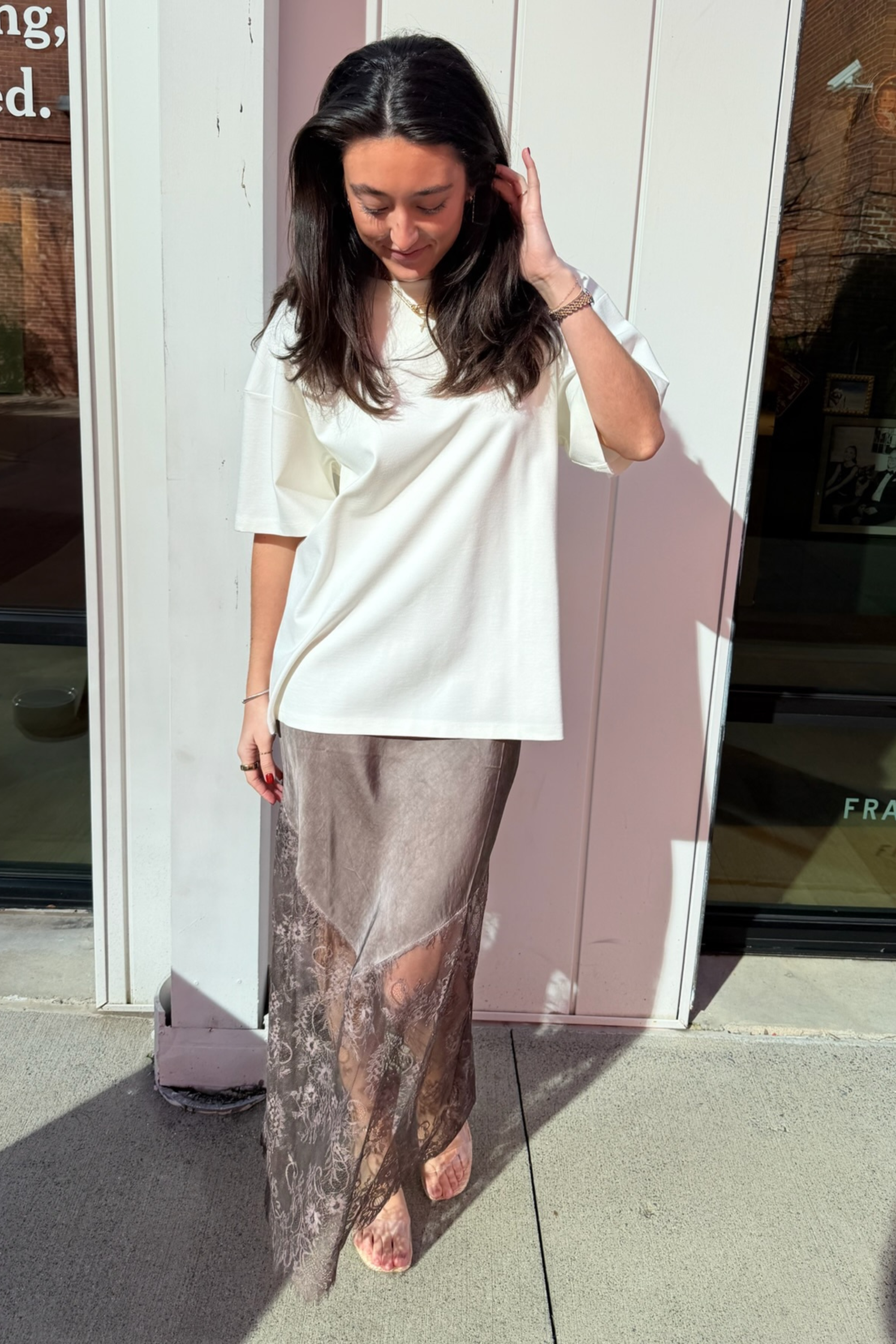 Claire Skirt Skirt with Lace Trim - Chocolate