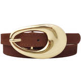 Suede Belt with Gold Tear Drop Buckle - Brown