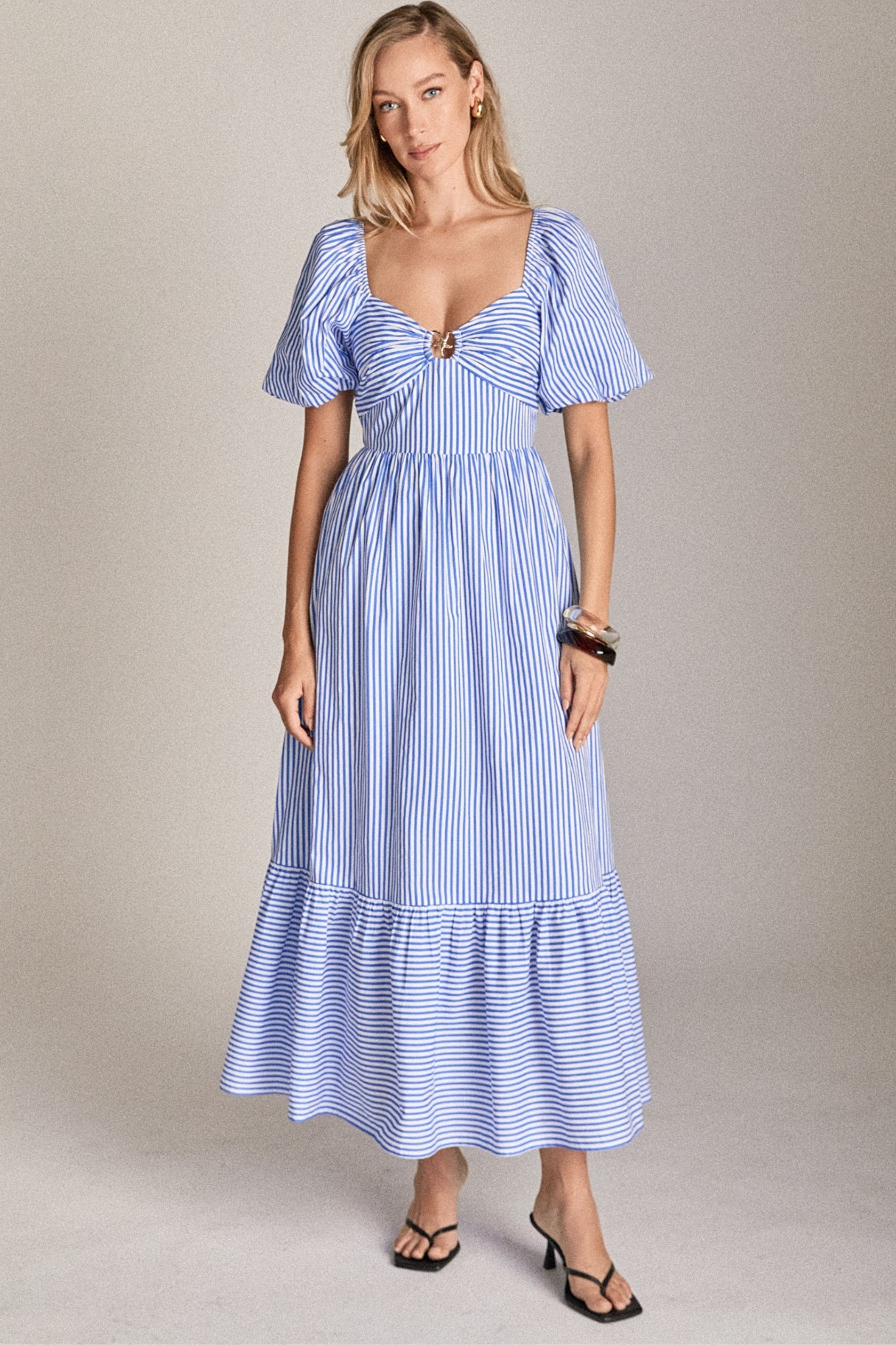 Starfish Striped Midi Dress - White/Blue