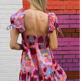 Layla Babydoll Mini Dress - Pink Multi