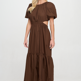 Poppy Poplin Cutout Maxi Dress - Brown