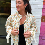 Trellis Floral Quilted Jacket - Ivory/Orange