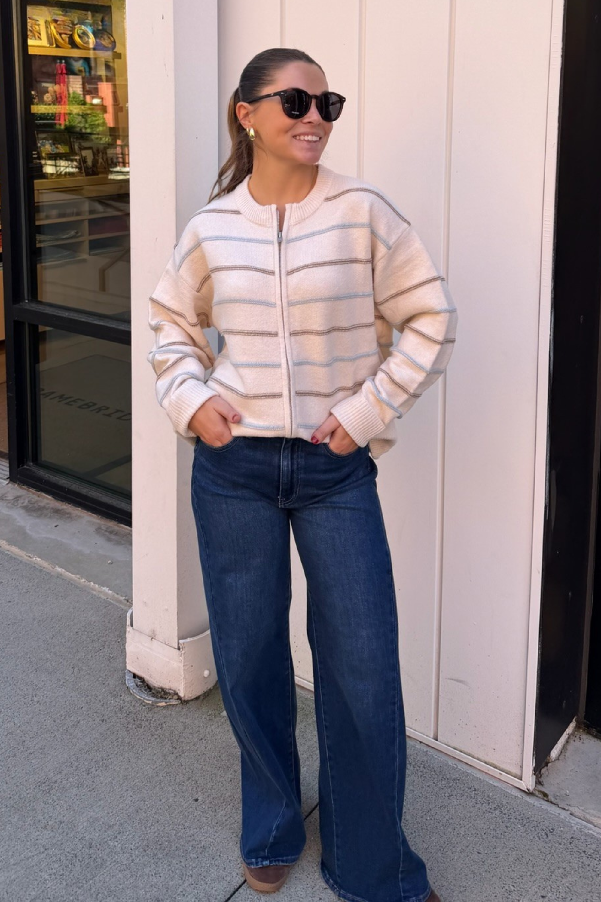 Kade Zipup Stripe Sweater Jacket - Cream Multi
