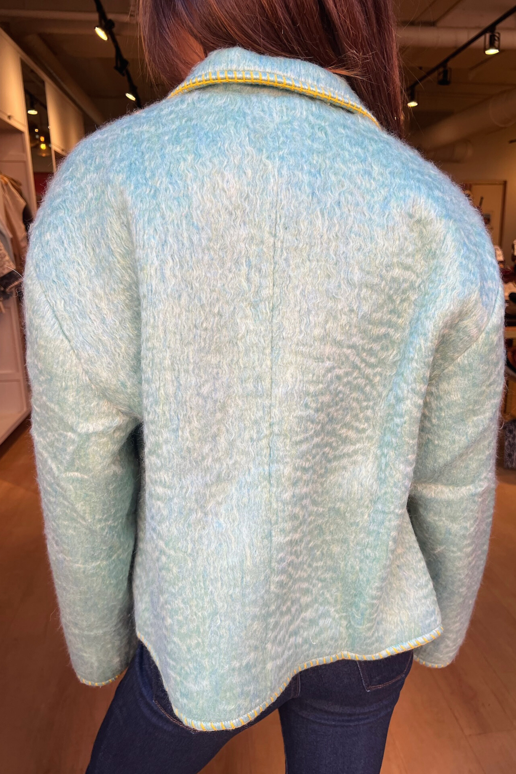 Birdie Contrast Embroidery Wool Jacket - Winter Green