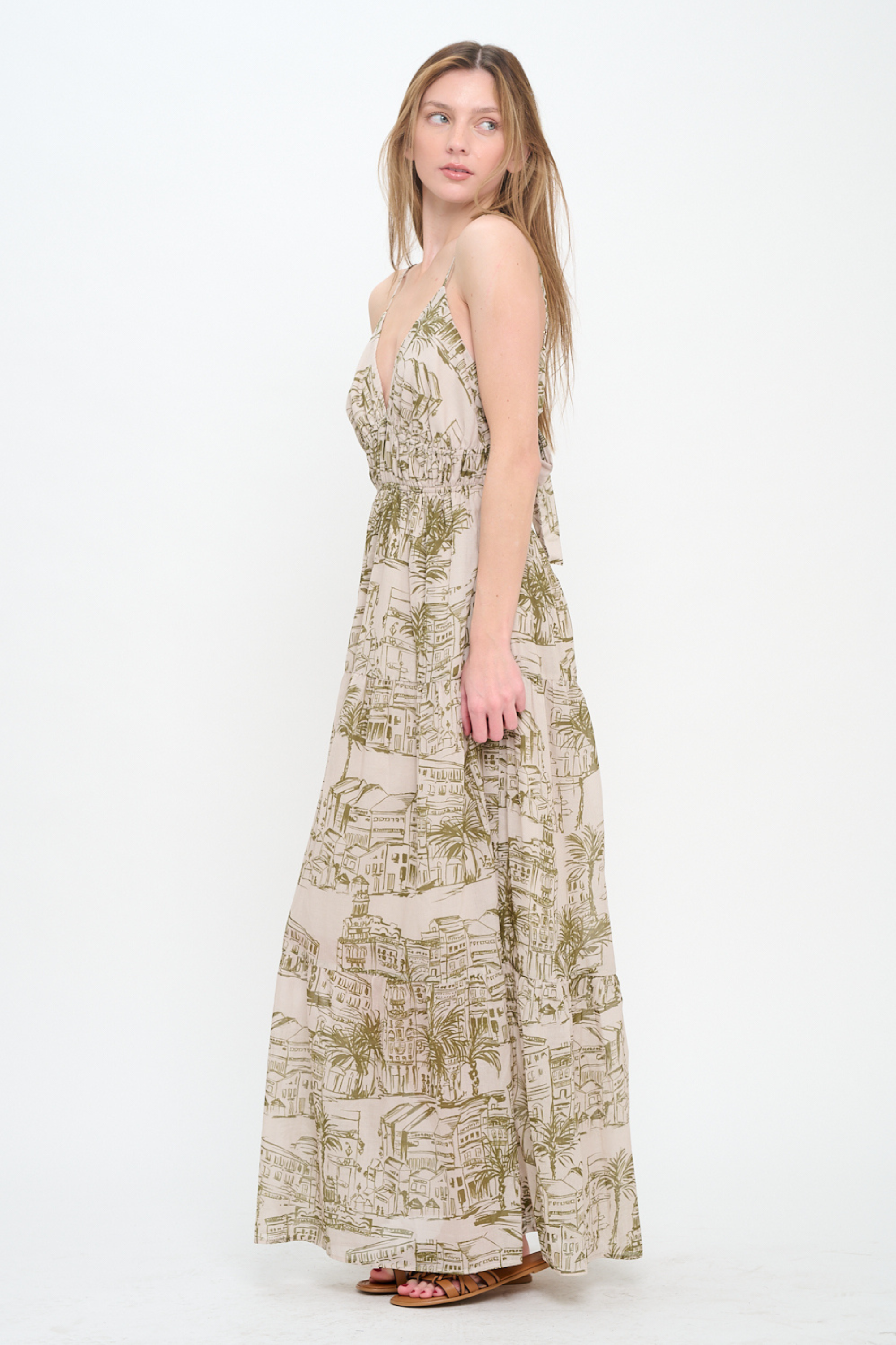 Santorini Sketch Maxi Dress - Olive