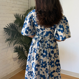 Raina Floral Midi Dress - White/Blue