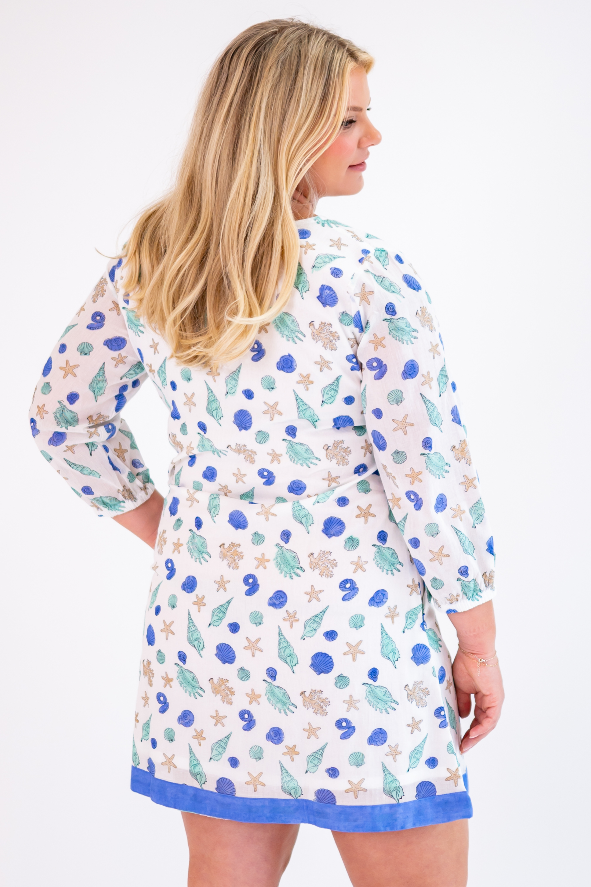 Sammy Caftan Mini Dress - Seashells Cornflower