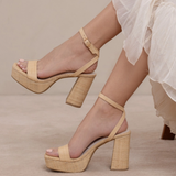 Olympia Raffia Platform Heel - Natural