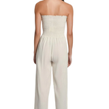 Harriet Strapless Smocked Jumpsuit - Beige