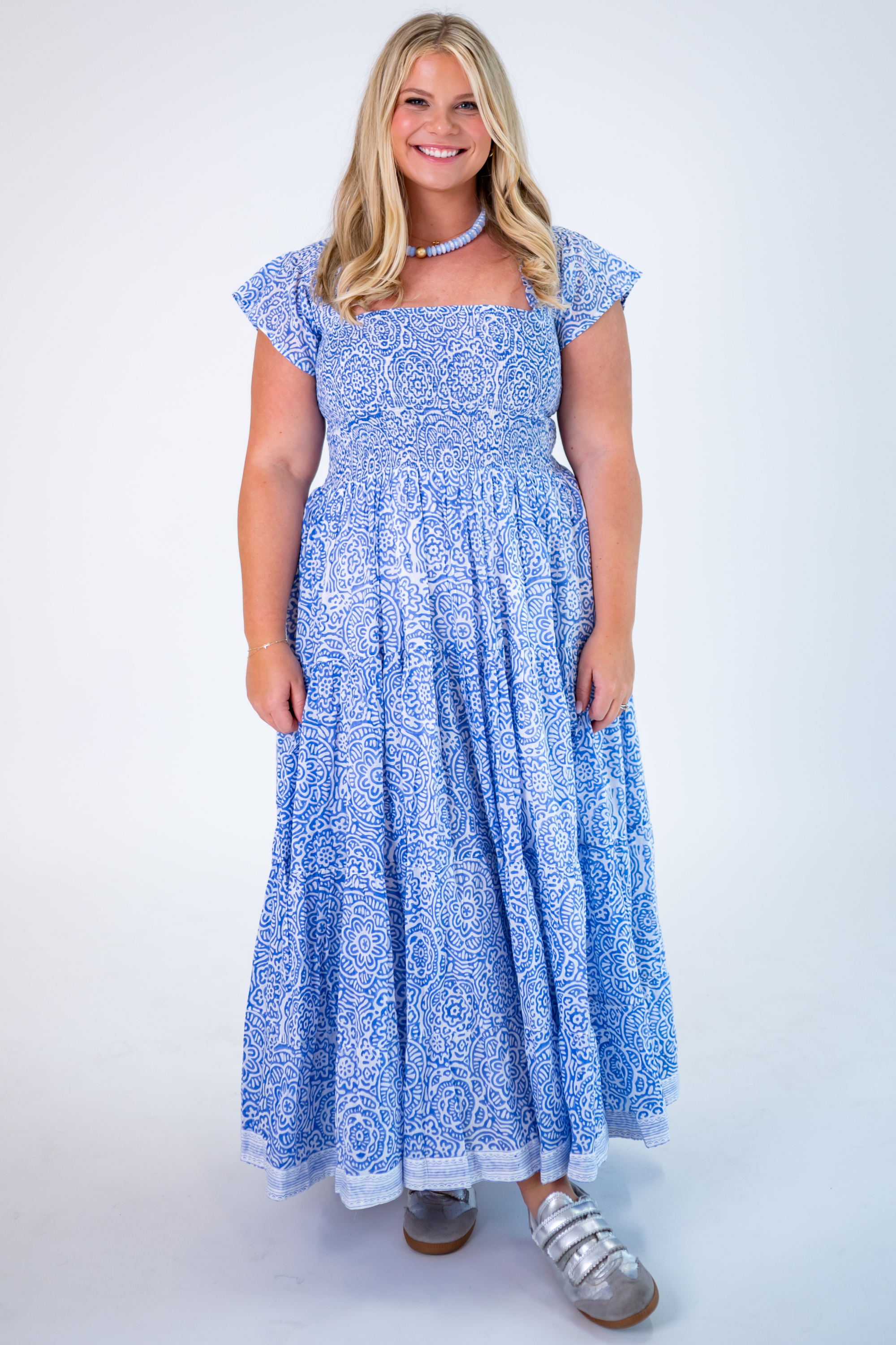 Lil Smocked Maxi Dress - Cornflower Flower Explosion