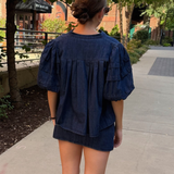 Katy Puff Sleeve Top - Denim