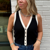 Claudia Button Shaker Vest - Black Multi