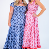 Lil Smocked Maxi Dress - Navy Lobsters/Blue Stripe