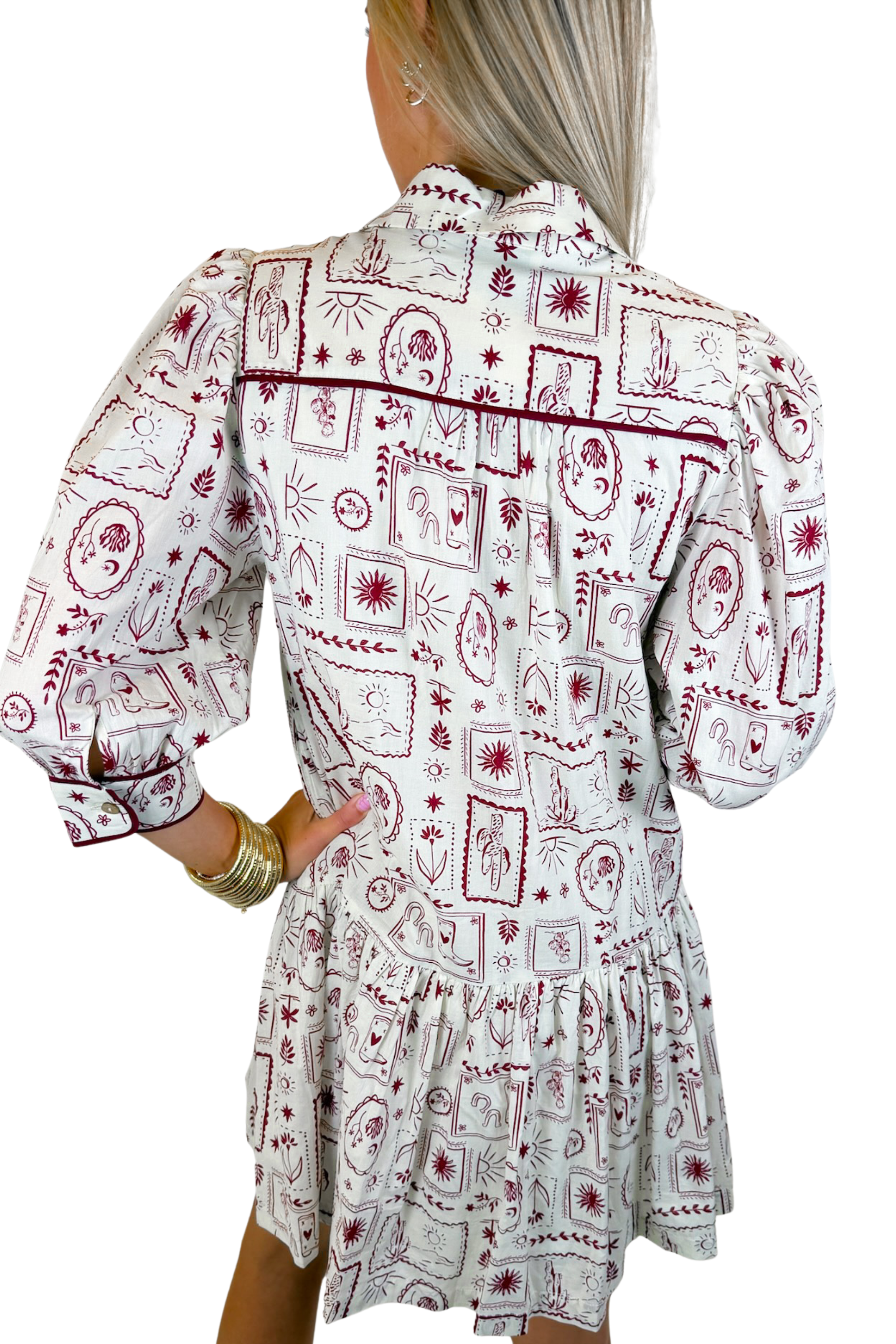 Giddy Up Printed Mini Dress - Red