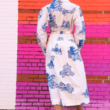 Toile Belted Maxi Dress - Ivory/Blue