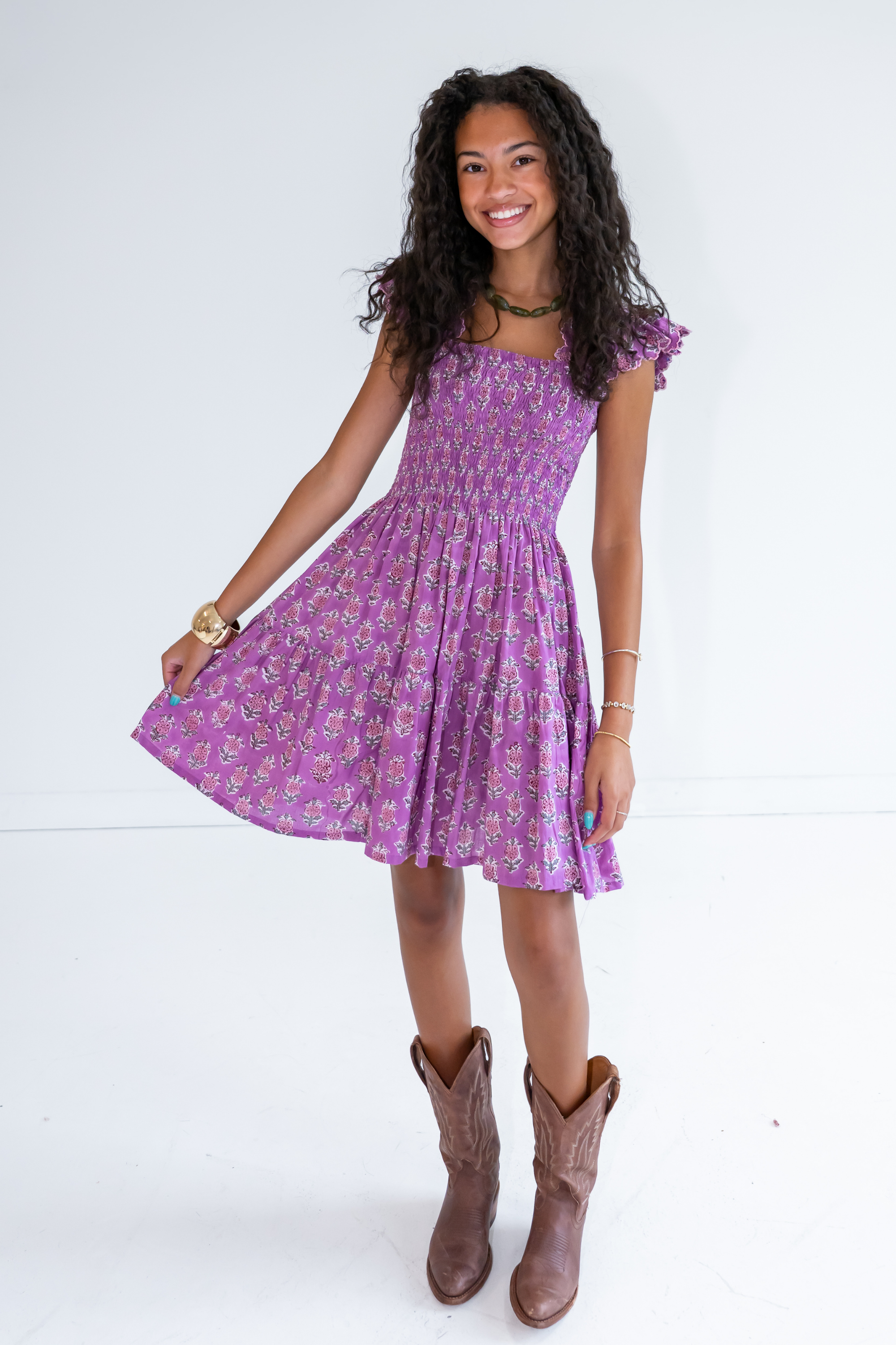 Chloe Scalloped Mini Dress - Plum Mix