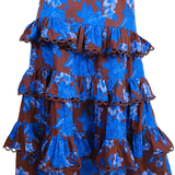 Savannah Tiered Lace Midi Skirt - Cobalt Floral