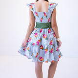 Charlie Smocked Mini Dress - Grapefruit Stripe Blue