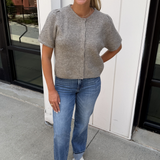 Nola Short Sleeve Button Down Cardigan - Mocha