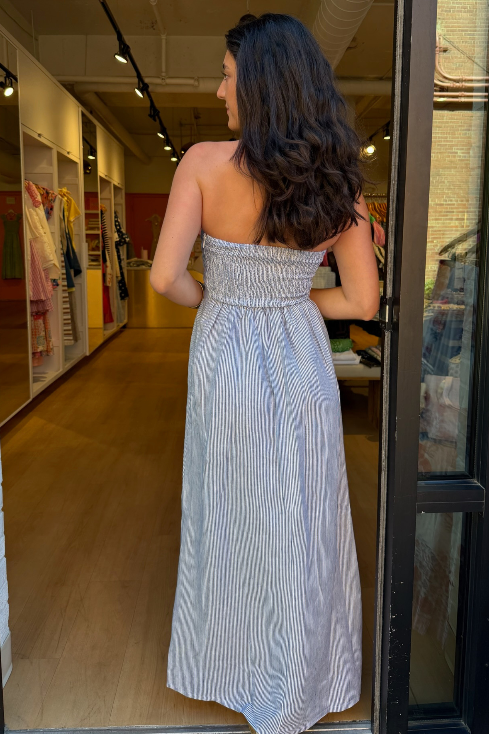 Daisy Strapless Linen Maxi Dress - Denim