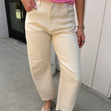 Bina Barrel Jean with Seams - Almond