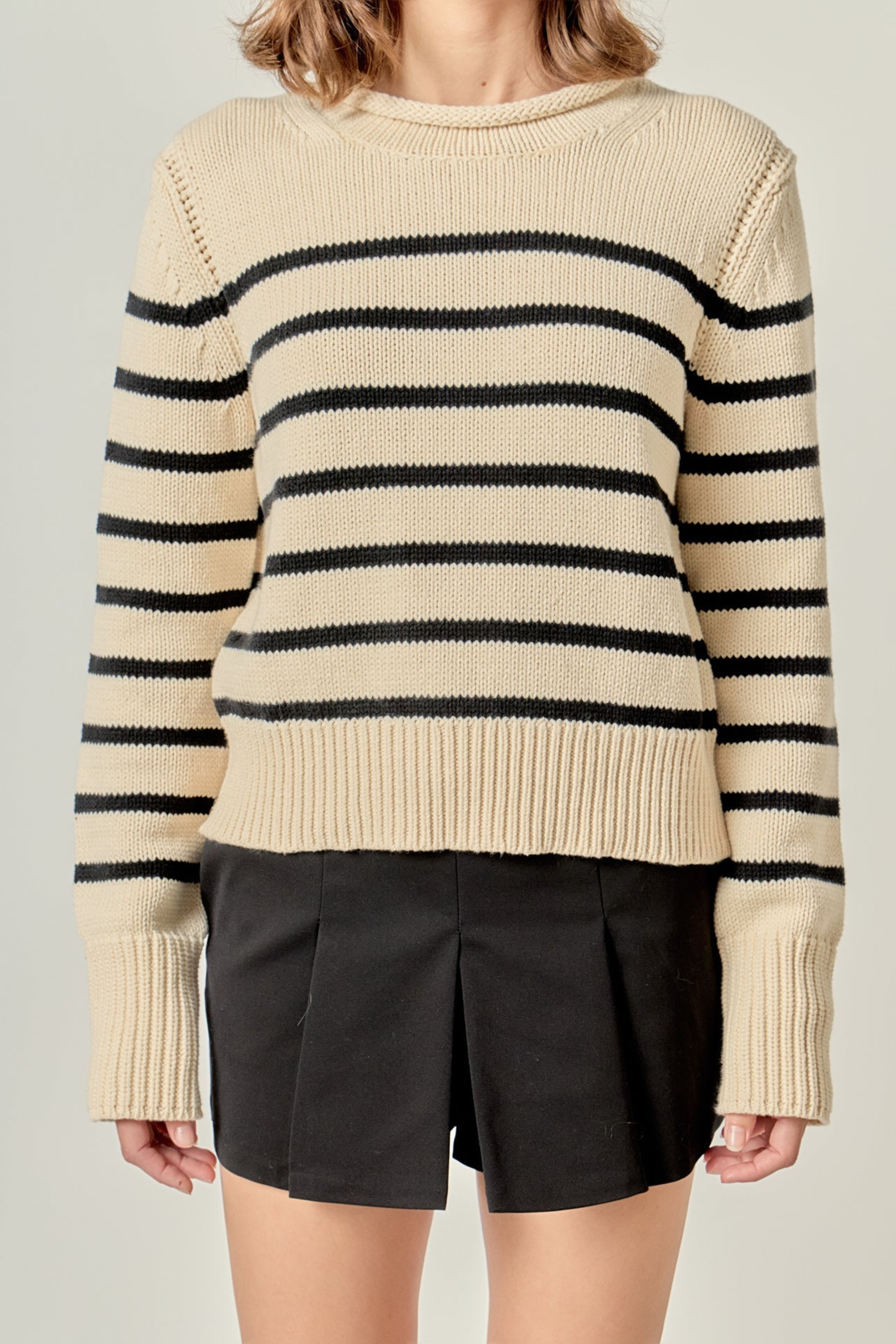 Bailey Rollneck Stripe Sweater - White/Black