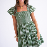 Lil Fall Smocked Mini Dress - Gingham Olive