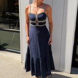 Rush Sweetheart Lace Midi Dress - Navy