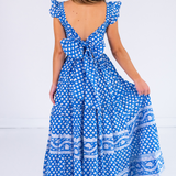 Erin Tie Back Maxi Dress - Mini Lotus Bright Blue